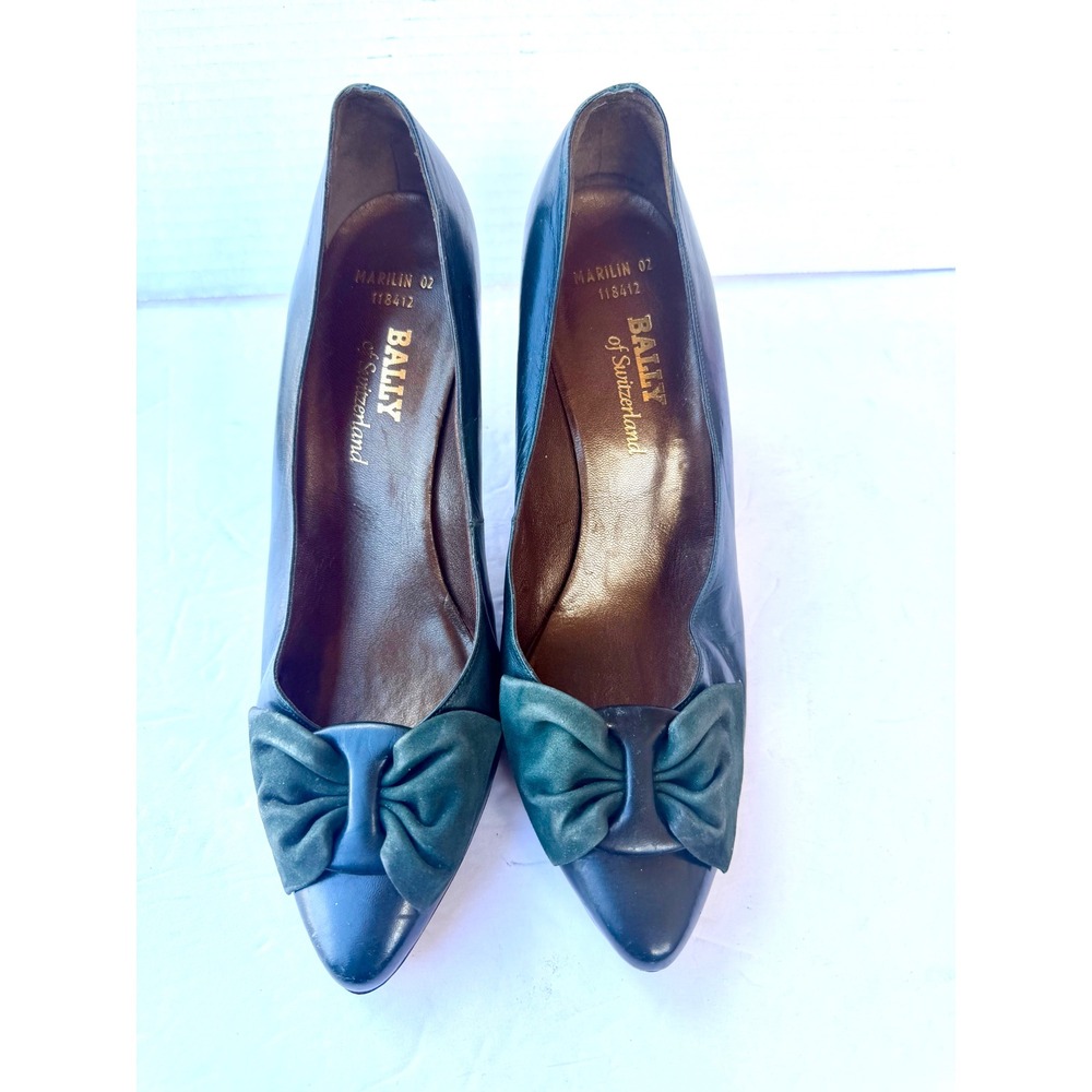 Bally Marilin 02 Dark Green Leather Suede‎ Bow Pump Heel Shoes Sz 4E